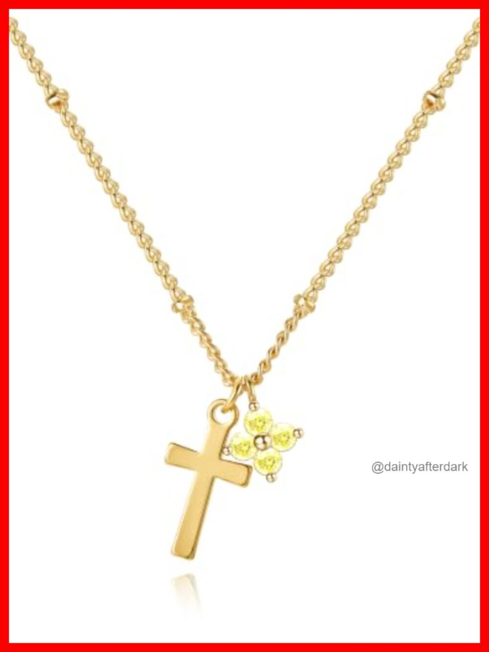 14K Gold Plated Cross and Birthstone Pendant Necklace, Dainty Cubic Zirconia,